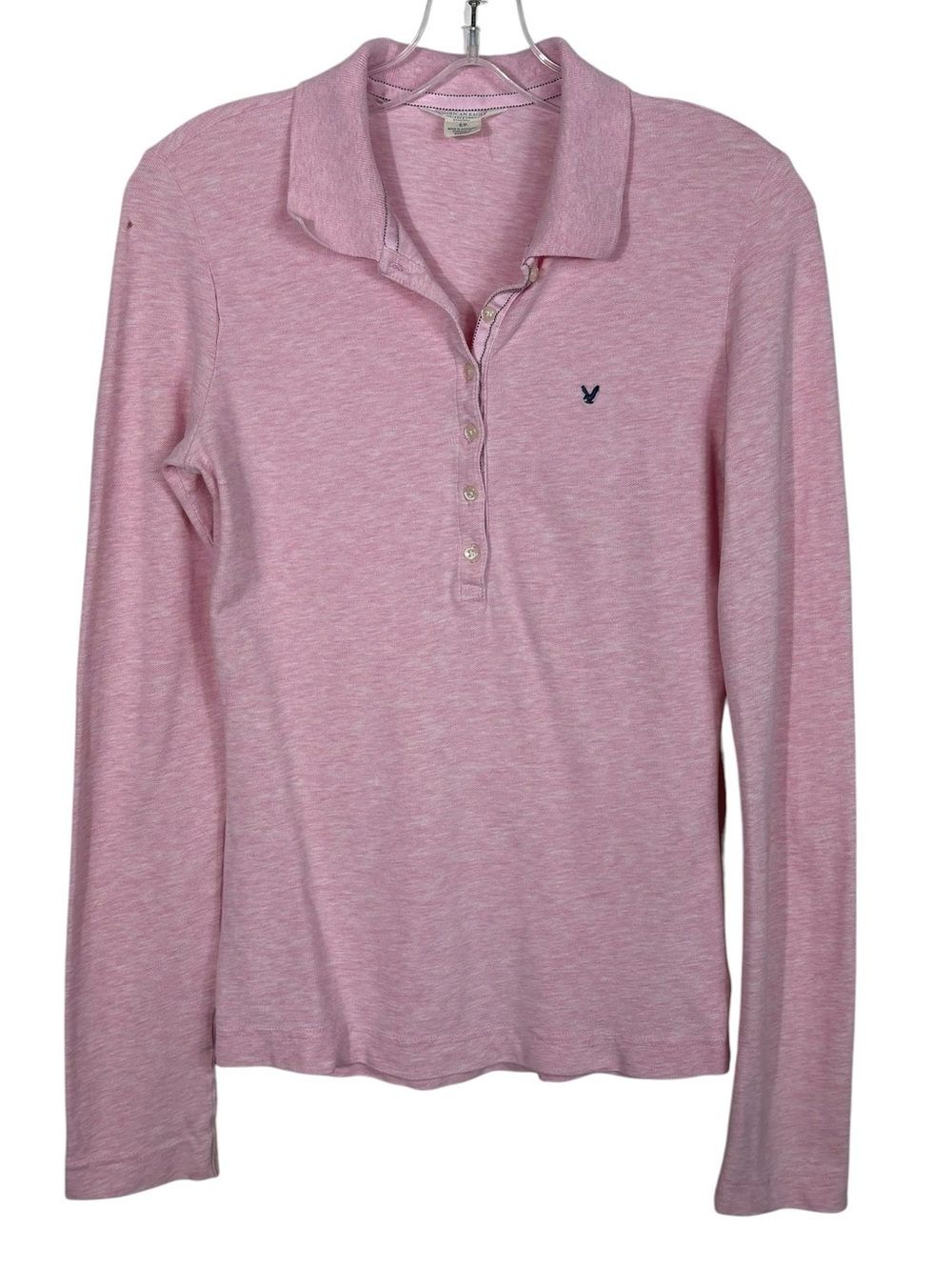 Vintage Y2K American Eagle Light Pink Fitted Henley Button Collared Shirt Small